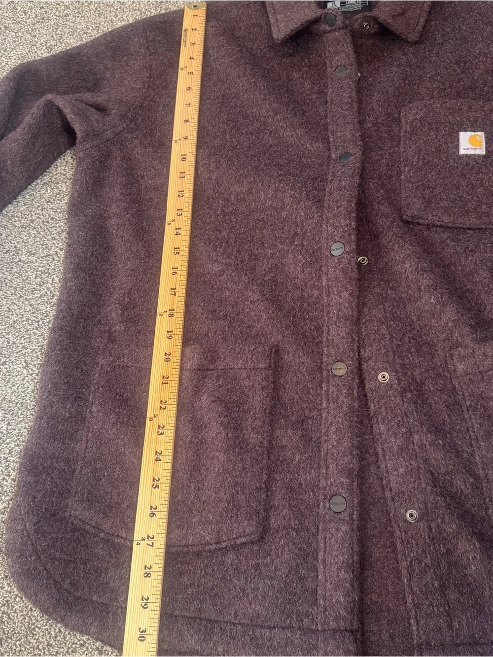 Carhartt Fleece Shirt Jacket Mens XL Loose Fit Snap Front Purple Plum Shacket